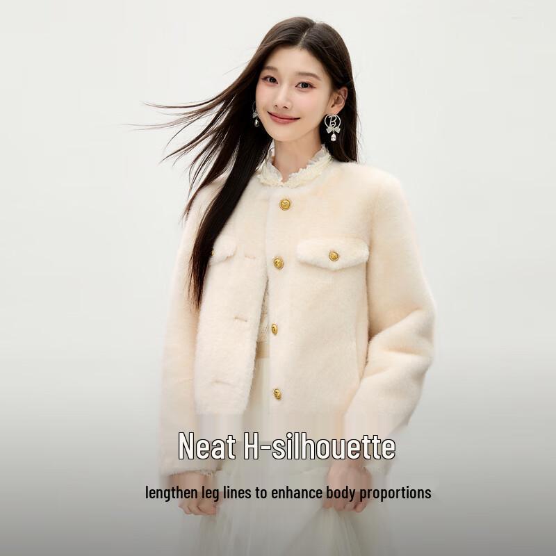 

Женское короткое пальто из искусственной норки с круглым вырезом S