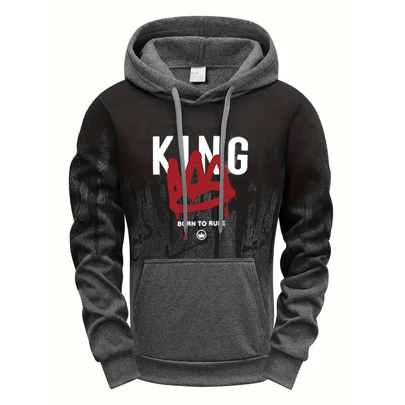 Men's King Printed Hoodies High Quality Hooded Long Sleeved Pullover Male Home Outdoor Casual Sporty Sweatshirts