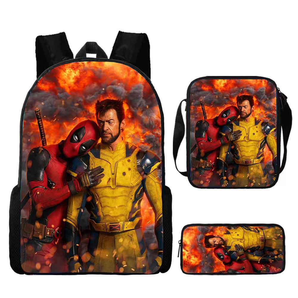 Deadpool Schoolbag, Elementary School Student Backpack, Satchel, Pencil Bag, Three-piece Set, Cartoon Children's Bag, Large-capacity Hot Sale