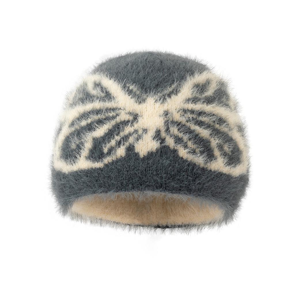 Winter Design Butterfly Bag Head Hairball Warm Hat Cold And Windproof Fleece Knitted Hat