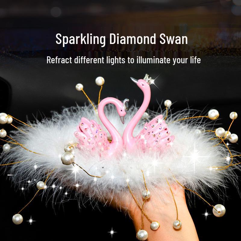 Swan Couple Rhinestone Perfume Ornament for Car Interior - Elegant Lady's Decoration