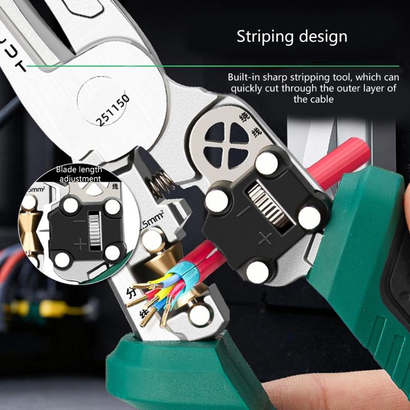 Industrial Multifunction Wire Stripping Tool Integrated Voltage Detector Ergonomic Nonslip Grip for Electricians
