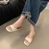 Women Flats Slippers Fashion Open Toe Ladies Outdoor Beach Vacation Sandal Summer Women's Silvery Shoes Casual Square Toe Slides