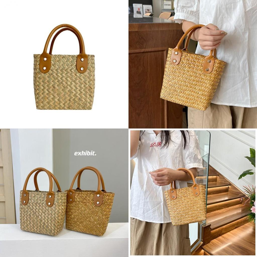 Retro Woven Handheld Tote With Letter Design For Summer Casuals