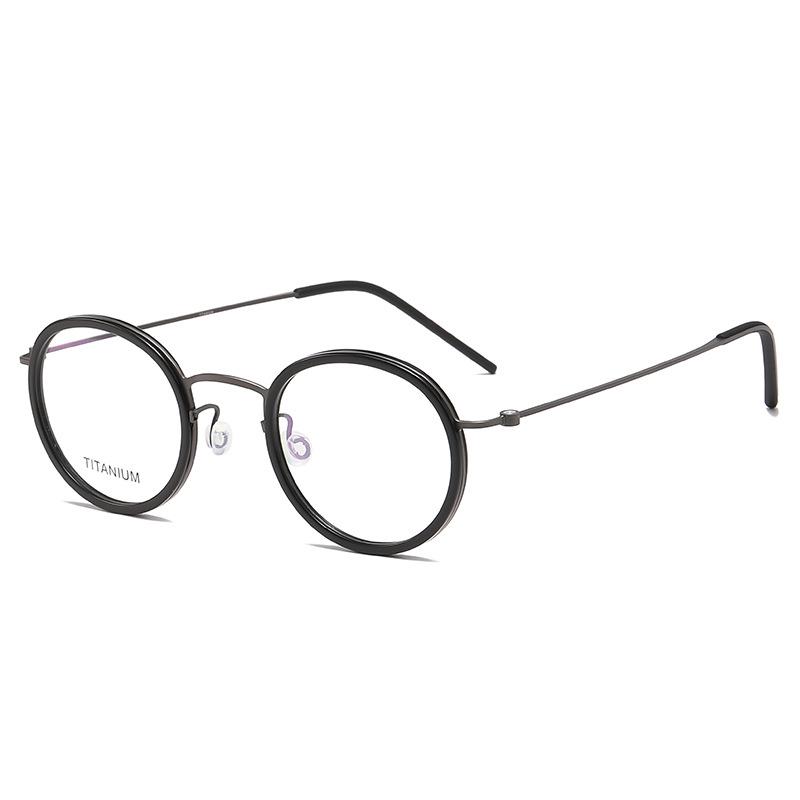 Linde 5805 Oval Titanium and Acetate Fashion Eyeglasses for Women and Men - Retro Business Style
