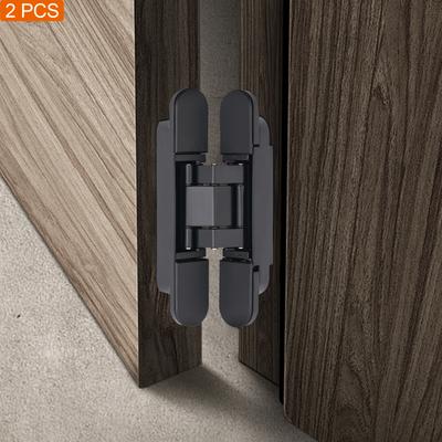 2Pcs Invisible Cabinet Hinge 180° Opening, Zinc Alloy, Adjustable for Wood Door Up To 40kg/88lbs, Black,