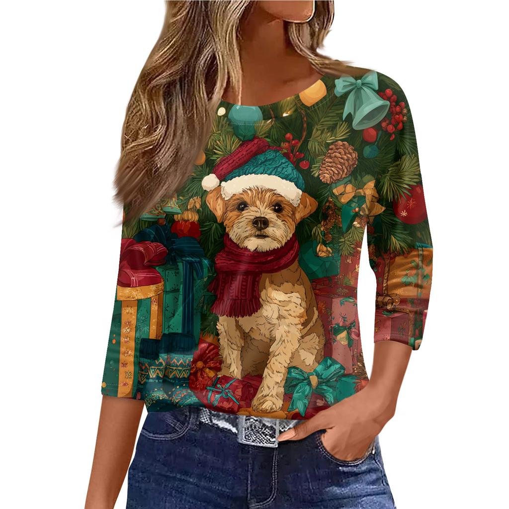 3/4 Sleeve Shirts For Women Print Graphic Tees Blouses Casual Plus Size Basic Tops Pullover