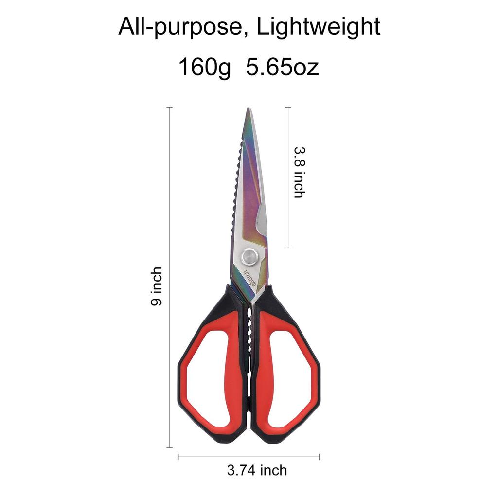 LIVINGO Large Kitchen Dishwasher Sharp Forged Stainless Steel Soft Rubber Cooking Tools for Fish 228mm Scissors, Safe, Blades, Grip, Mushrooms, Kelp,