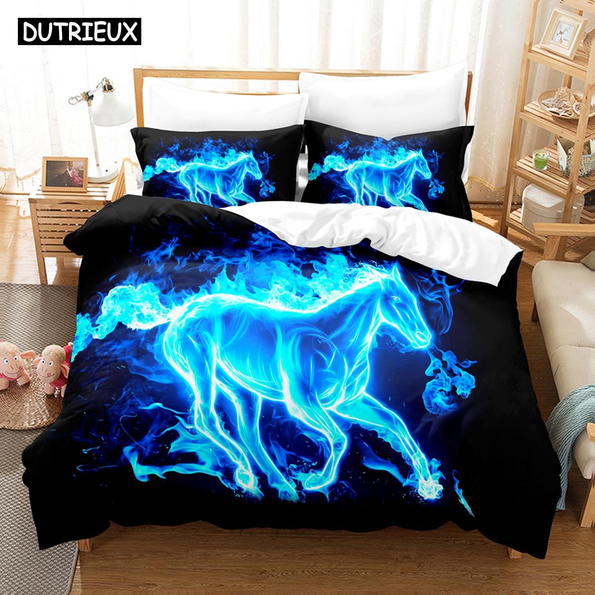 

3D Cartoon Horse Bedding Sets Duvet Cover Set With Pillowcase Twin Full Queen King Bedclothes Bed Linen EU single(135x200cm)