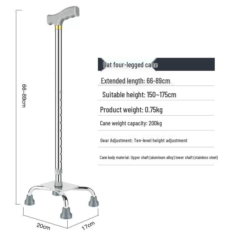 Non-slip Four-Legged Telescopic Walking Stick for Elderly and Disabled - Thickened Aluminum Alloy