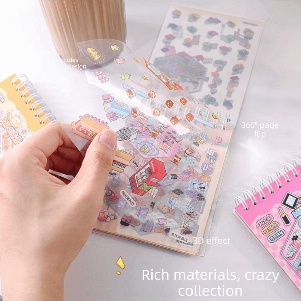 Decorative 3D Landscape Sticker Book Cartoon DIY Cabin Scene Sticker Miniature Scene Collage  Toy