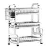 Stainless Steel 3-Tier Dish Drying Rack Kitchen Countertop Adjustable Size Heavy-Duty Bowl Plate Organizer With Drainage