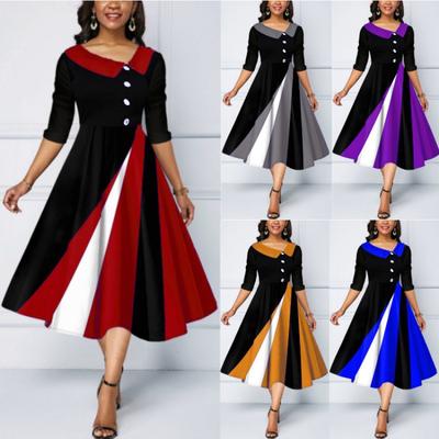 Spring Women's Dresses Casual Quarter Sleeve Long Dress for Women Dresses Plus Size S-5XL