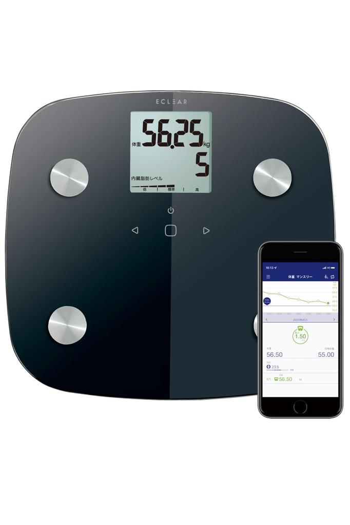 ELECOM Weight Body Composition Smartphone Linked Data Entry with Backlight Body Fat Visceral Fat Skeletal Muscle Bone Basal Measurement in 50g Units