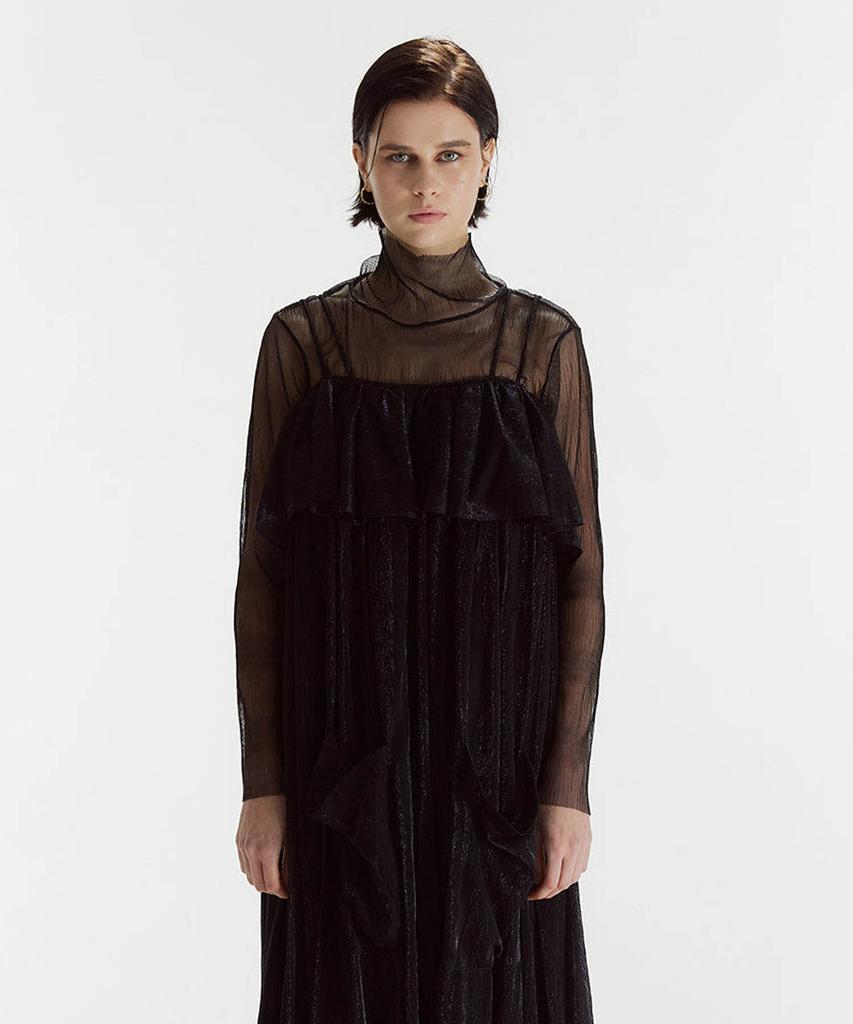 Tibaeg Sheer Pleats Lace Top Bk Sheer Pleats Lace Top Black