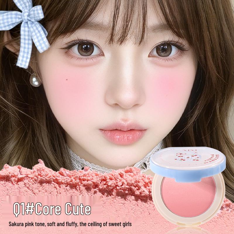 Xixi Gradient Blush Palette: Korean-Style, Low-Saturation Colors, Blue Shirt and Natural Blush Shades, Expanding/Contracting Design.