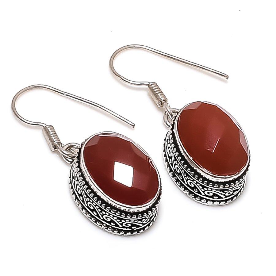Carnelian Gemstone Handmade 925 Sterling Silver Jewelry Earring 1.38" J1c61