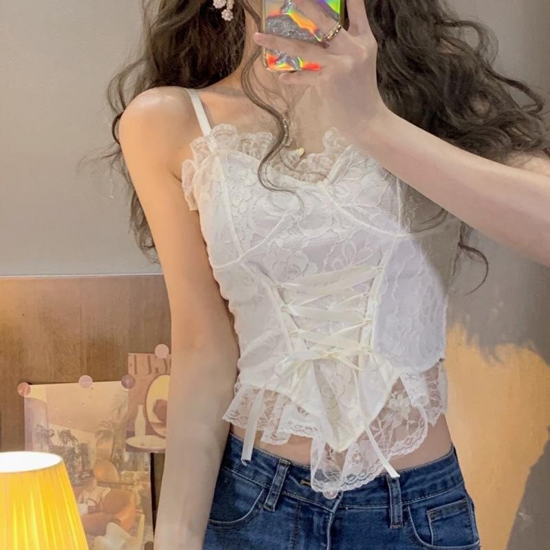 Lace small sling vest, waist slim-fitting foreign-style bottomed top, pure design can be worn outside tube top