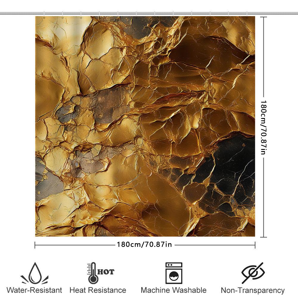 Gold Marble Shower Curtain Waterproof Bathroom Decor Luxury Bathtub Liner With Cracks Design Extra Long Size For Home Decoration