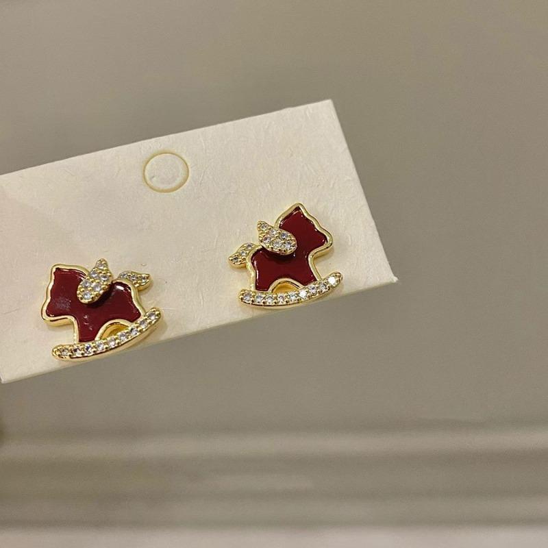 Silver needle natal year pony pearl stud earrings new Chinese retro temperament versatile earrings light luxury high sense earrings women