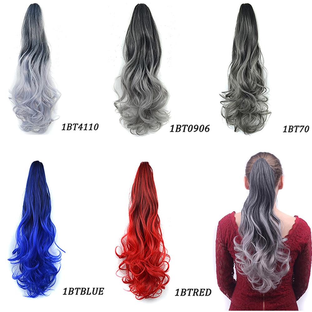 Klammer-Zopfverlängerungen Ombre Gewellt Synthetisches Haarteil Schwarz Grau Blau Rot Farbe Haare für Frauen Sofortiges Volumen Täglich Party