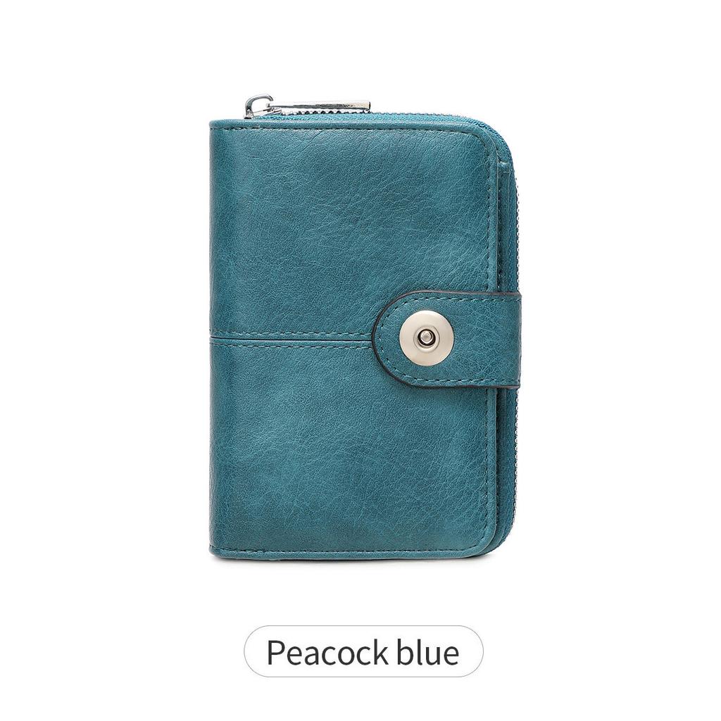 Short Women's Wallet, Retro Multi-card, Two-fold Zipper Card Bag, Coin Change Bag.