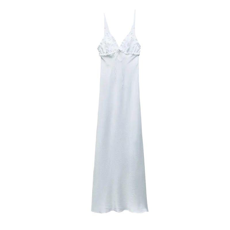 Spring New Fashion Style Sexy V-neck Camisole Laminated Decoration Silk Satin Texture Dress 2341371
