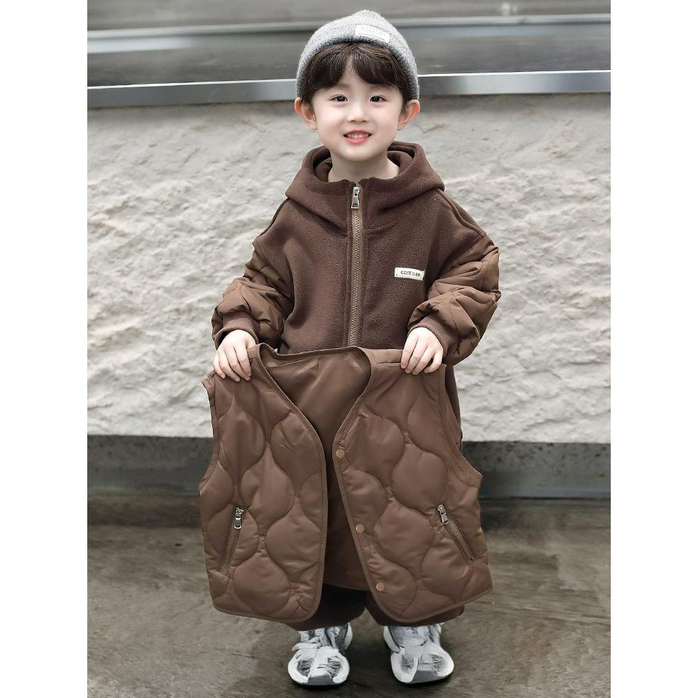 Boys' Winter Plus Velvet Suit, Children's Western Style Thickened Winter Baby Vest, Three-piece Trend