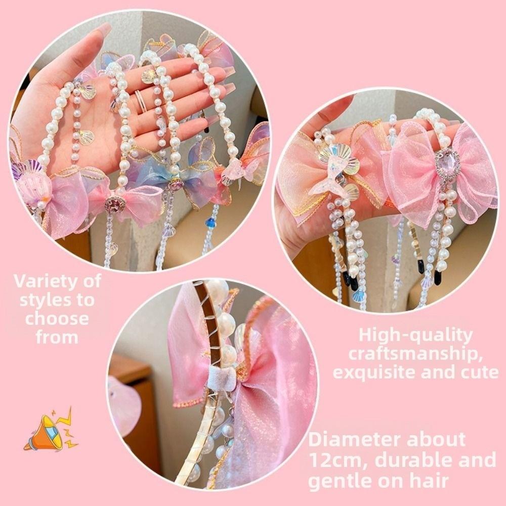 Exquisite Bowknot Headband Elastic Princess Hair Hoop Hair Accessories Faux Pearl Headband  Party
