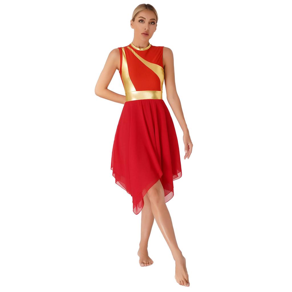 Traje de baile para mujer, vestido de baile de ballet lírico sin mangas con bloques de Color