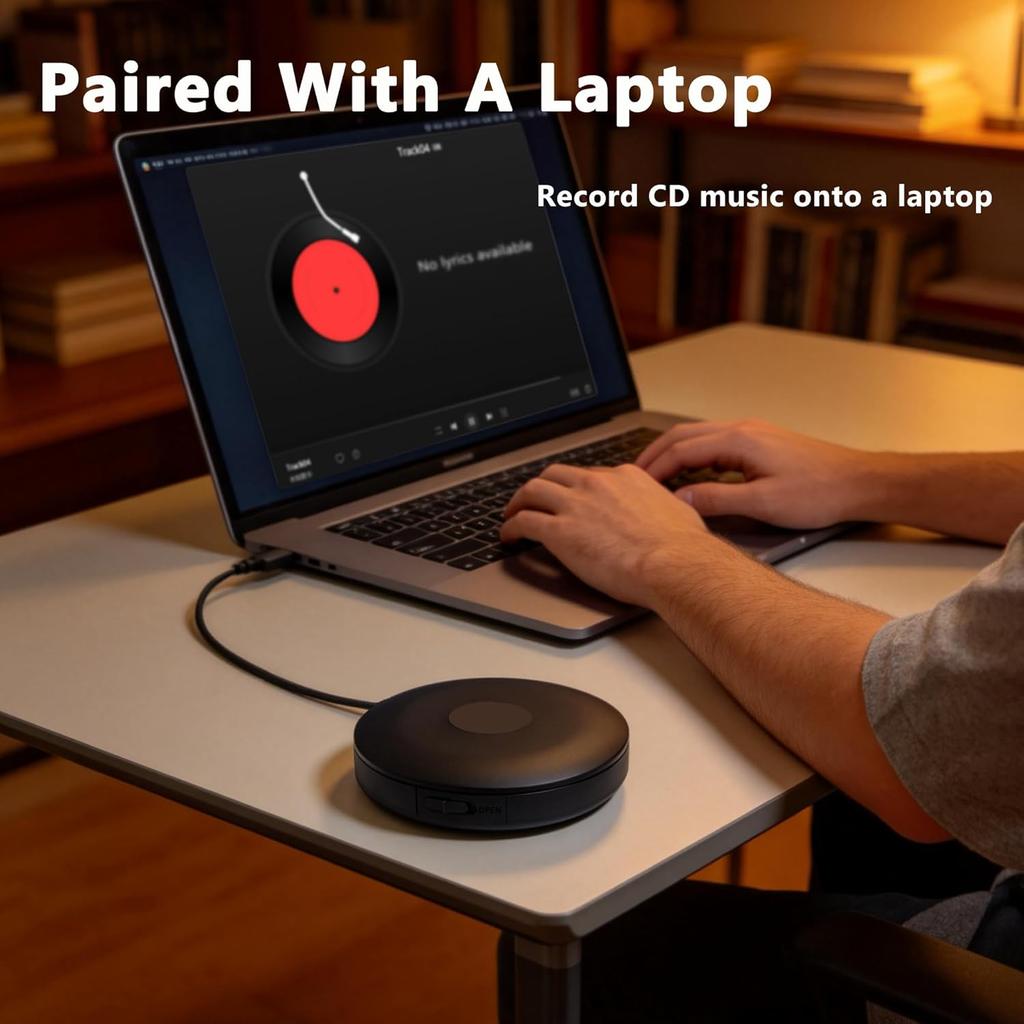 Tragbarer CD-Player für Auto mit USB-Anschluss und Bluetooth TX, Externer Auto-CD-Player Plug and Play Verlustfreie Klangqualität
