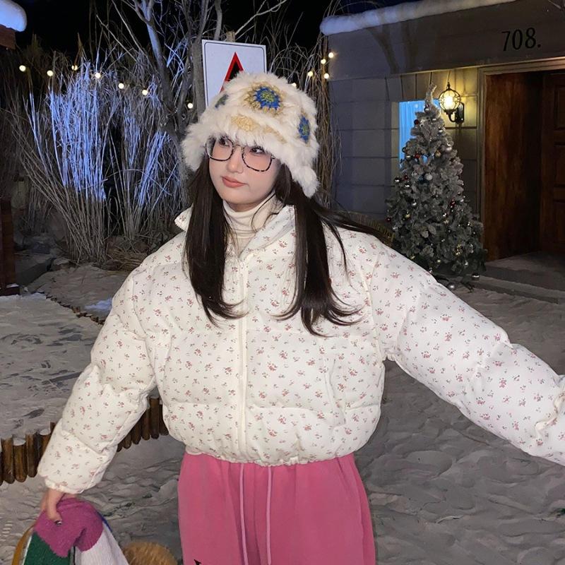 

Новая женская короткая хлопковая одежда с цветочным принтом, милые хлопковые куртки на зиму, утолщенный дизайн, теплая куртка тренд L