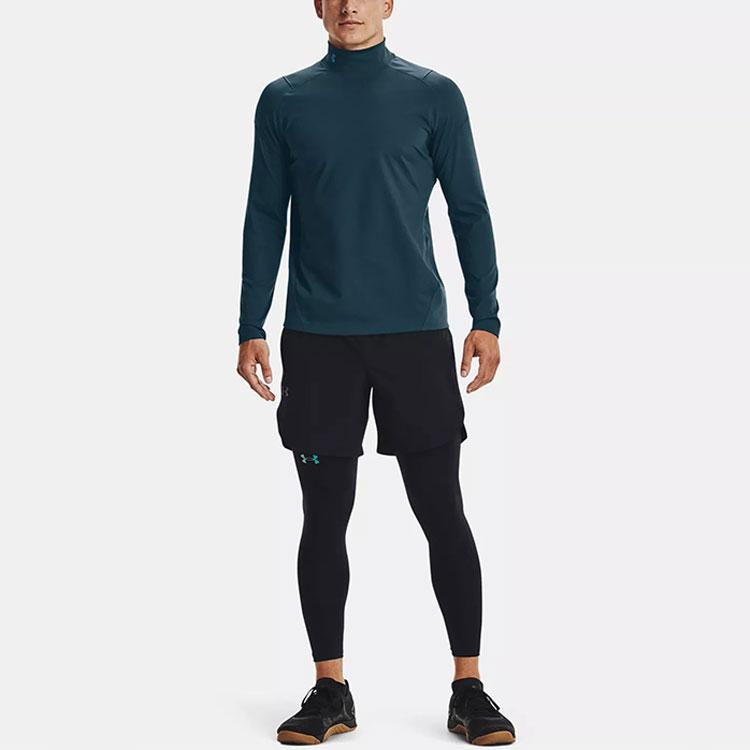 Under Armour Rush Solid Slim Fit High Neck Sports T-Shirt Men Tops Light-Gray-Blue 1366059-413