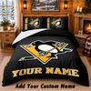 Pittsburgh Penguins Pattern Bedding 3Pcs Set Custom Name, Bed Sheet And Pillowcases For Home Bedroom