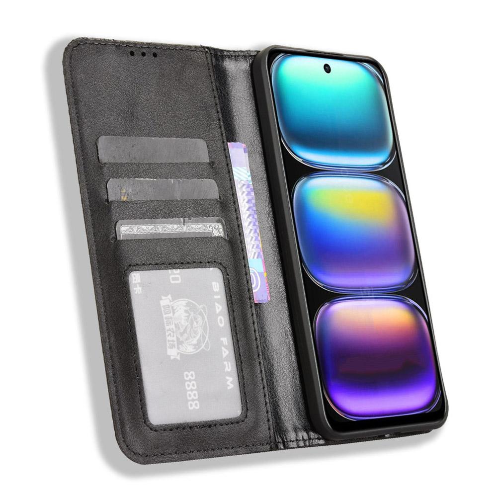 

For Infinix Hot 50 4G Leather Case Wallet Stand Retro Texture Phone Cover Brown
