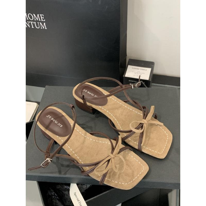 With Skirt Fairy Wind Square Head Open-toed Sandals Female Summer 2025 New French Stunning Low Heel Gentle Evening Shoes