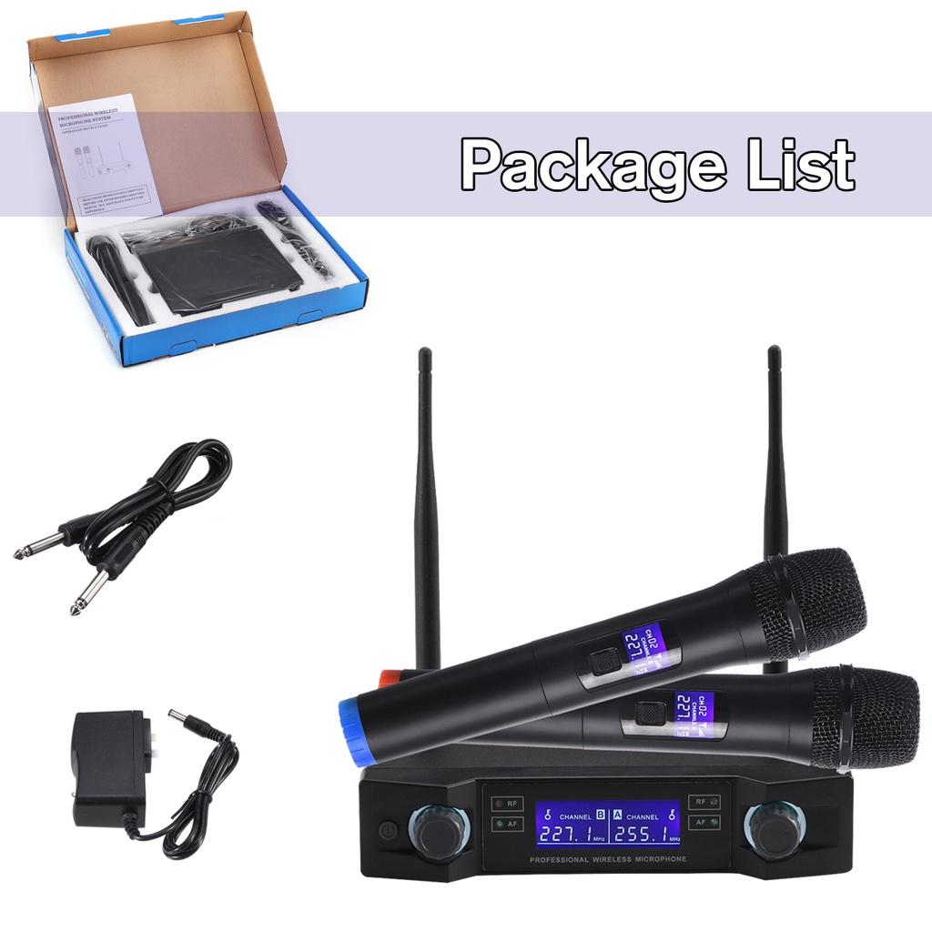 12V 0-280mV 2 Channel New UHF Professional Dual Wireless Microphone System Kits Cordless Handheld Mic Long Range for Karaoke Speech