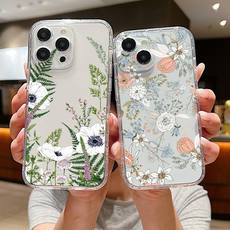 

Прозрачный чехол с милым цветочным принтом для iPhone 15 14 13 Pro Max 12 11 XS 8 7, защита объектива, противоударный тонкий мягкий чехол из ТПУ для телефона iPhone 15
