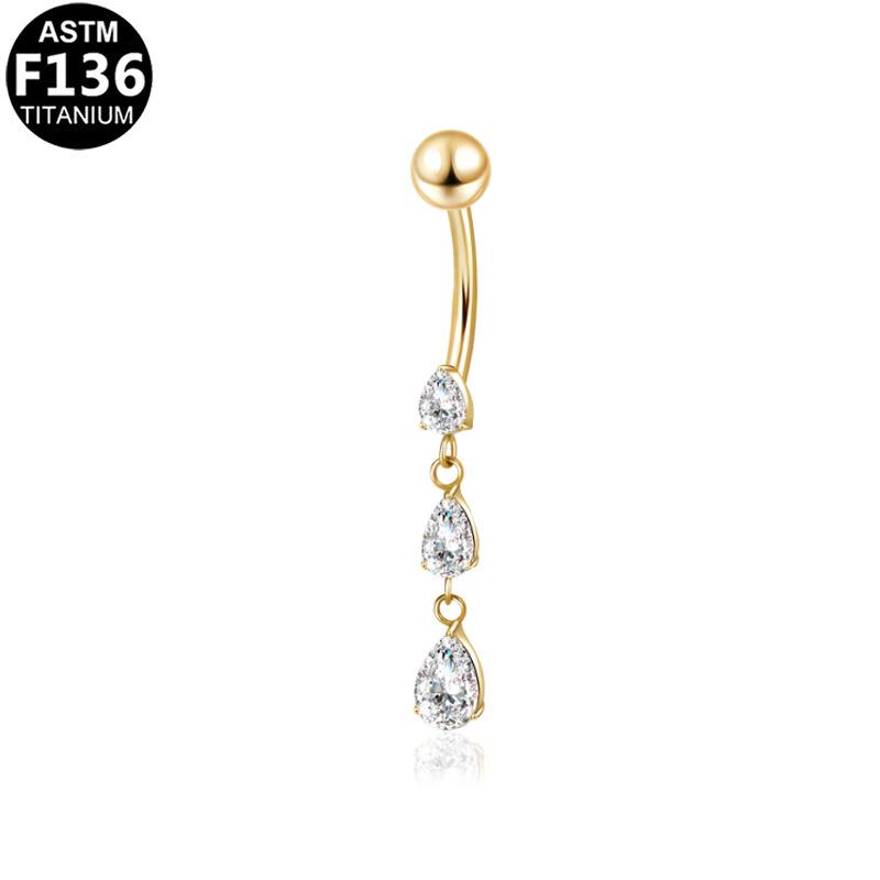 Gaibei Stylish Titanium Zircon Water Drop Navel Ring