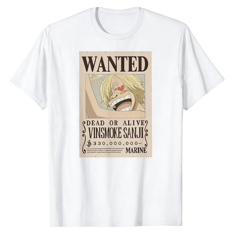 Vinsmoke Sanji Wanted Poster One Piece TShirt Classic Wanted Graphic Print Crew Neck Pure Cotton Casual Streetwear Tops