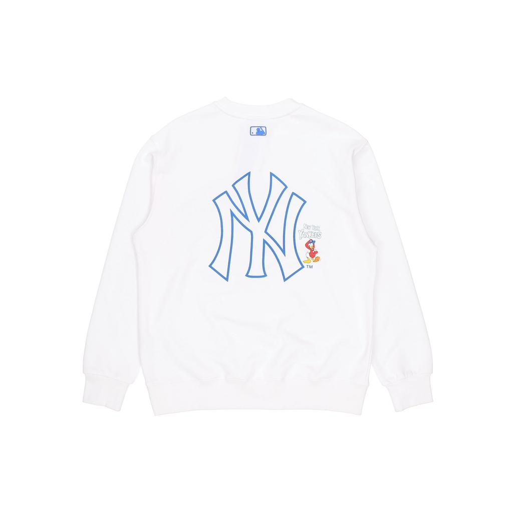 MLB X Disney Collaboration New York Yankees Donald Duck Front Print Loose Sports Crewneck Sweatshirt Unisex Sweatshirt White 3AMTD1014-50IVS