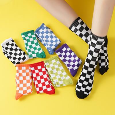 Fashion Checkerboard Children Socks Cotton Skin-friendly Mid-tube Socks Trending Autumn Sports All-match Plaid Socks