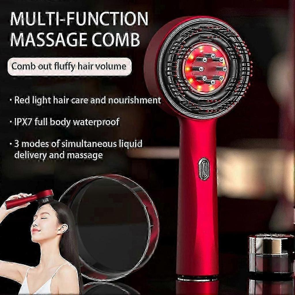 Red Light Hair Massager Multipurpose Scalp Massaging Brush with Red Light Oil Applicator for Men Women