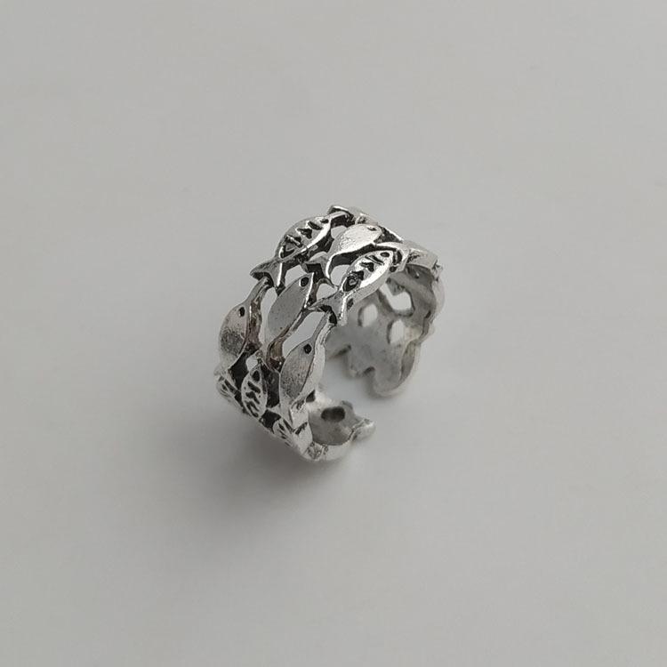 Adjustable Silver Plated Ring with Cute Copper Fish Design