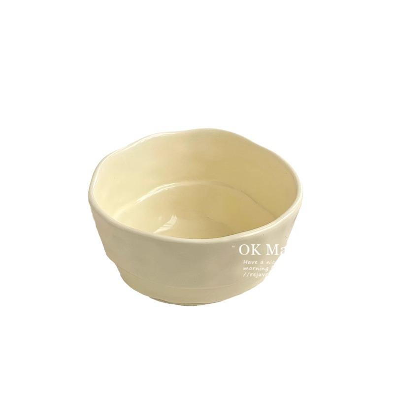 Ins Style Cute Ceramic Rice Bowl Cream Style Tableware High Value Fruit Salad Bowl Oat Yogurt Breakfast Bowl Simple