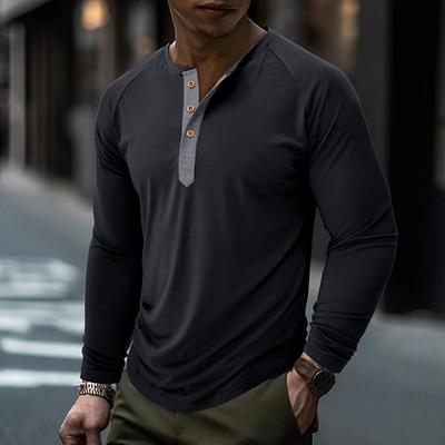Men's Slim Crew Neck Long Sleeve Henley Shirts Casual Solid Basic Tops 3-Button Sports T-Shirts Athletic Workout Moisture Wicking Tee Shirt for Male