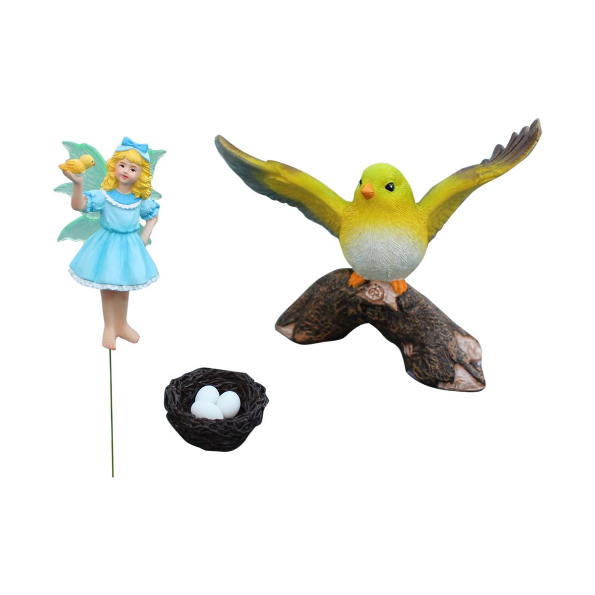 

3pc Flower Fairy and Bird Crafts Ornaments, Creative Garden Decoration Bird Ornaments, Resin Crafts