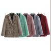 European & American Style Women's Plaid Double-Breasted Suit Jacket - Autumn 2024 Top 5 Colors