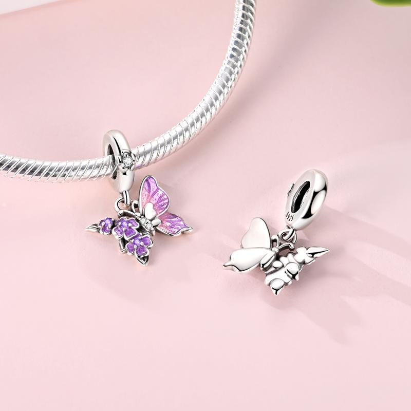 Butterfly Flower Charms Bead Copper Dangle Pendant Fit Bangle Bracelet Necklace Diy Jewelry