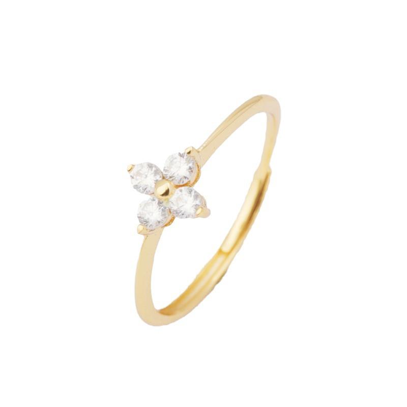 S925 Sterling Silver Four-Leaf Clover Diamond Ring - Light Luxury Design, Adjustable, Simple, and Fresh